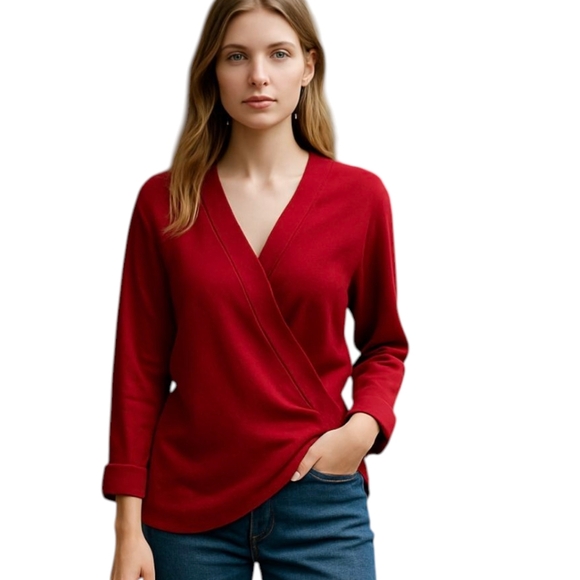 Ann Taylor Sweaters - Ann Taylor Loft 100% Cashmere long soft classic Red Crossover v neck Sweater L